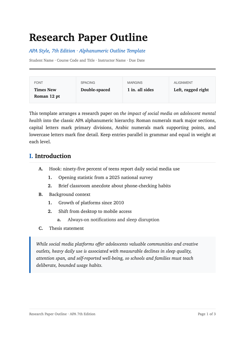 Classic professional apa outline format